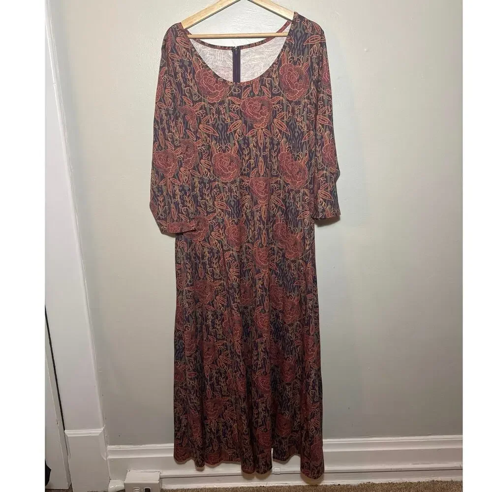 Women's Size 2X Soft Surroundings Alcott Floral Maxi Dress 3/4 Sleeve Scoop Neck - Picture 3 of 9